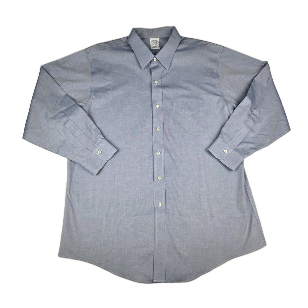 Brooks Brothers 1818 Mens Dress Shirt 17-33 Blue Slim Fit Non-Iron All Cotton - Picture 2 of 10